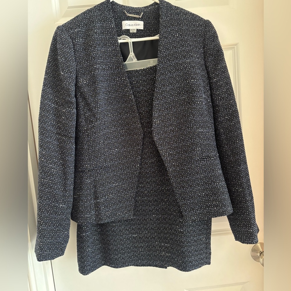 Calvin Klein Navy Tweed Blazer Jacket